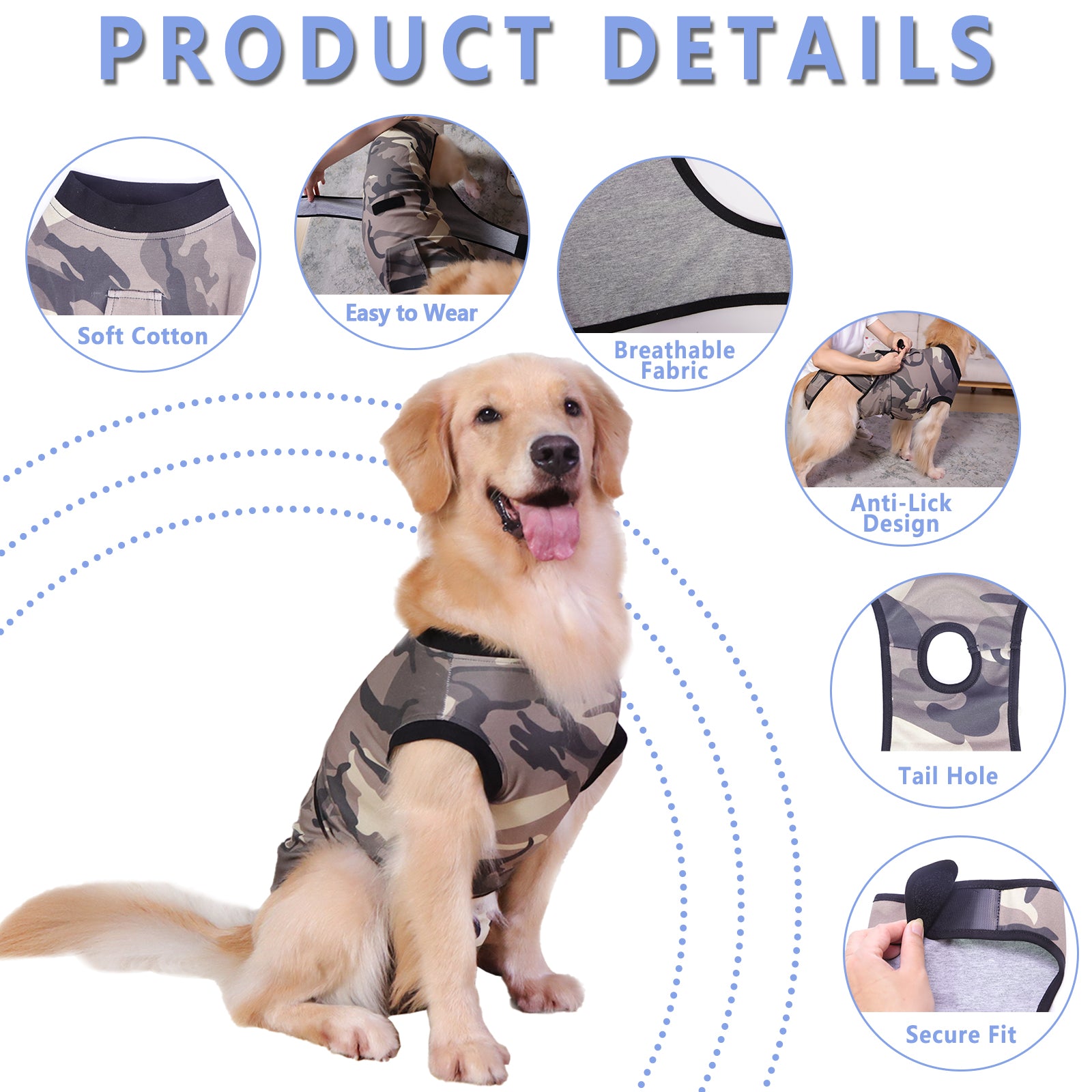 Dog Recovery Suit – Comfortable Post-Surgery Protection | Pet Glam CAMOUFLAGE