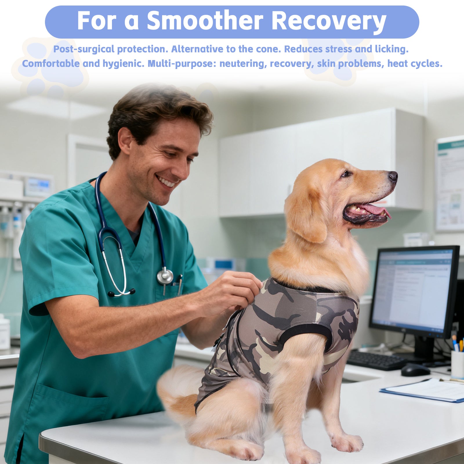 Dog Recovery Suit – Comfortable Post-Surgery Protection | Pet Glam CAMOUFLAGE
